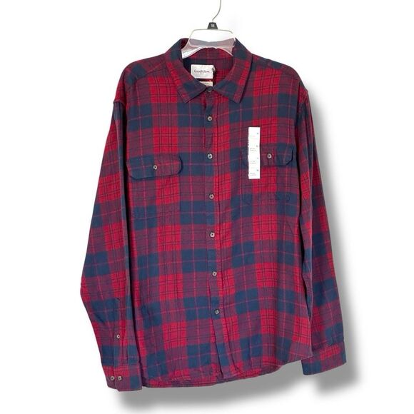 Goodfellow & Co Midweight Standard Fit Button Down Flannel Shirt XL NWT Red Blue - Picture 1 of 8